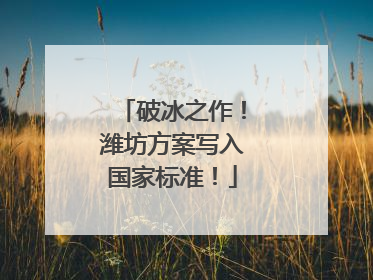 破冰之作！潍坊方案写入国家标准！